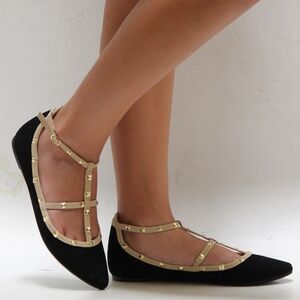 New Black Studded Ballet Flats